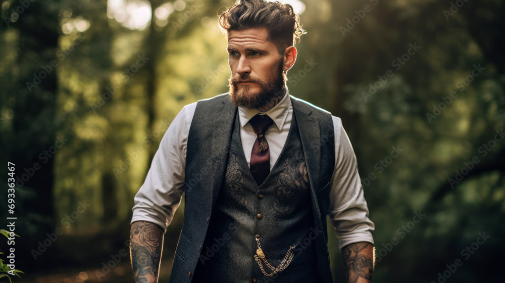 A Dapper Gentleman in a Stylish Vest and Tie A Dapper Gentleman in a Stylish Vest and Tie