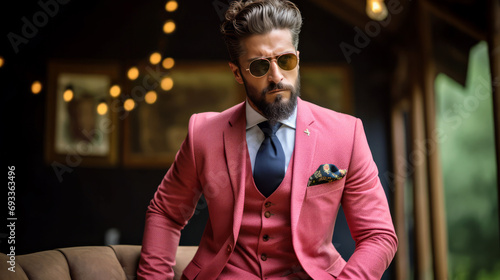 A Man in a Stylish Pink Suit and Sunglasses