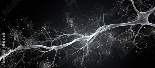 Silver-stained neuron in dorsal root ganglion exhibits a coiled axon known as Cajal's glomerulus. photo