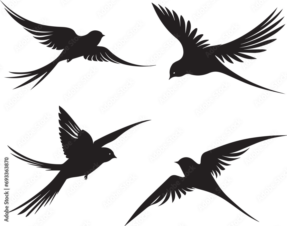 set of silhouettes of bird swallow on white background set of silhouettes of bird swallow on white background