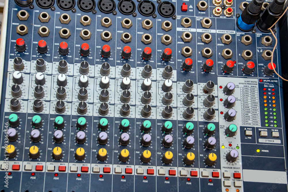 mixing console with controls close-up