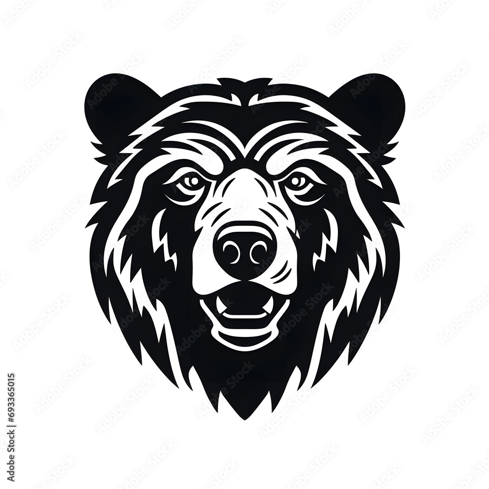 Obraz premium Hand drawn bear silhouette in a minimal style. Black and white graphic illustration isolated on white background