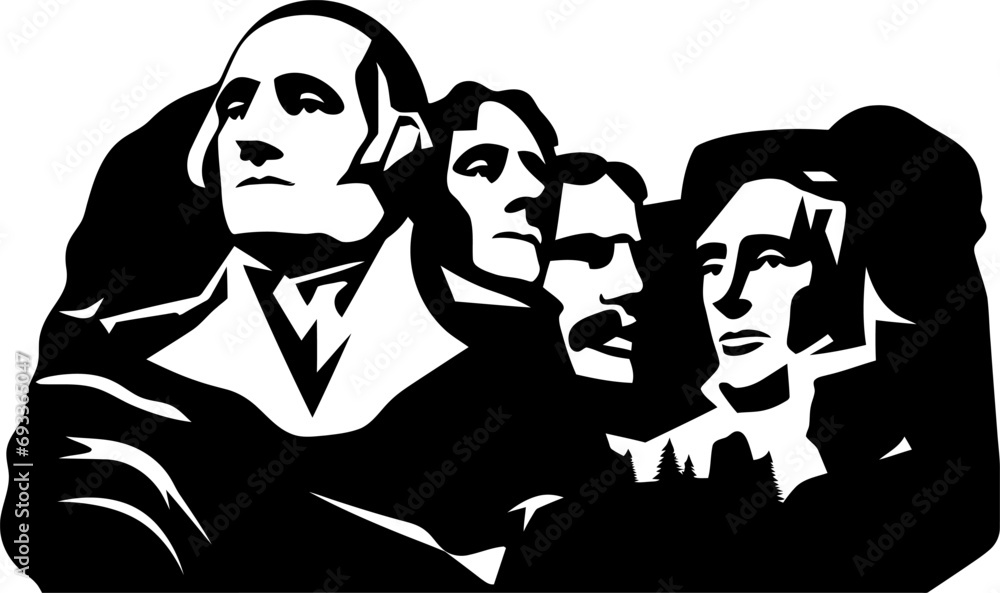 Mount rushmore silhouette in black color. Vector template for laser