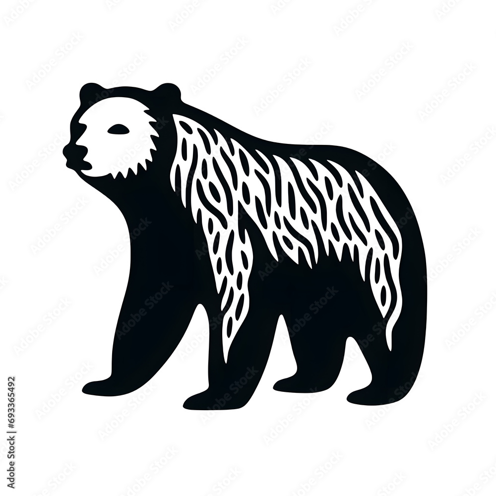Hand drawn bear silhouette in a minimal style. Black and white graphic illustration isolated on white background Hand drawn bear silhouette in a minimal style. Black and white graphic illustration isolated on white background