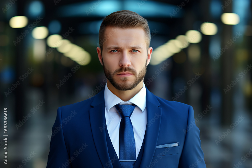 Portrait of a successful male businessman in a suit in a business center