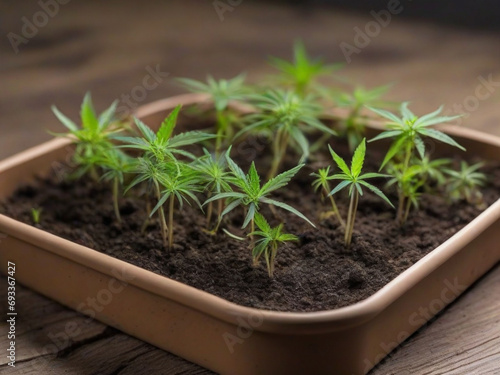 Growing Natural Marijuana with Small Seedlings from soil for the Production of Cannabis Essential Oil in Medicinal Preparations 