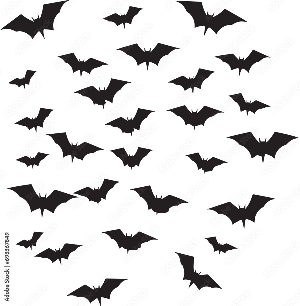 Silhouette bats set on white background Silhouette bats set on white background