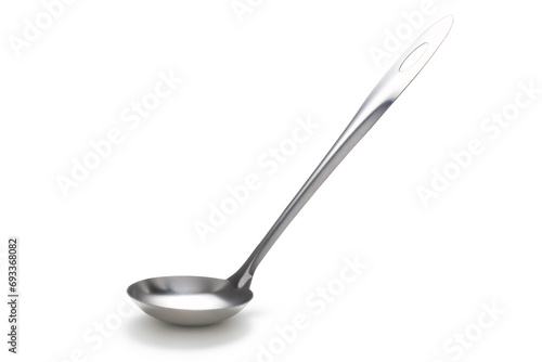 stainless soup ladle isolated on white background photo