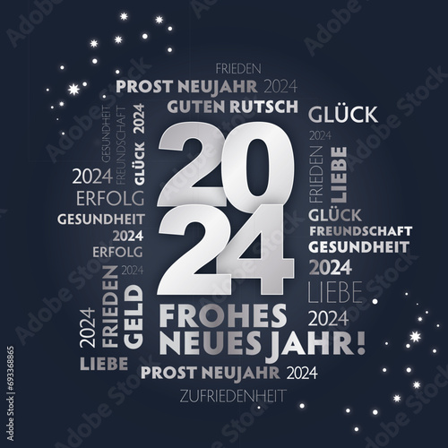 Photography Frohes neues Jahr - Neujahrsgrüße 2024 - silberne Schrift auf schwarzem Hintergr
