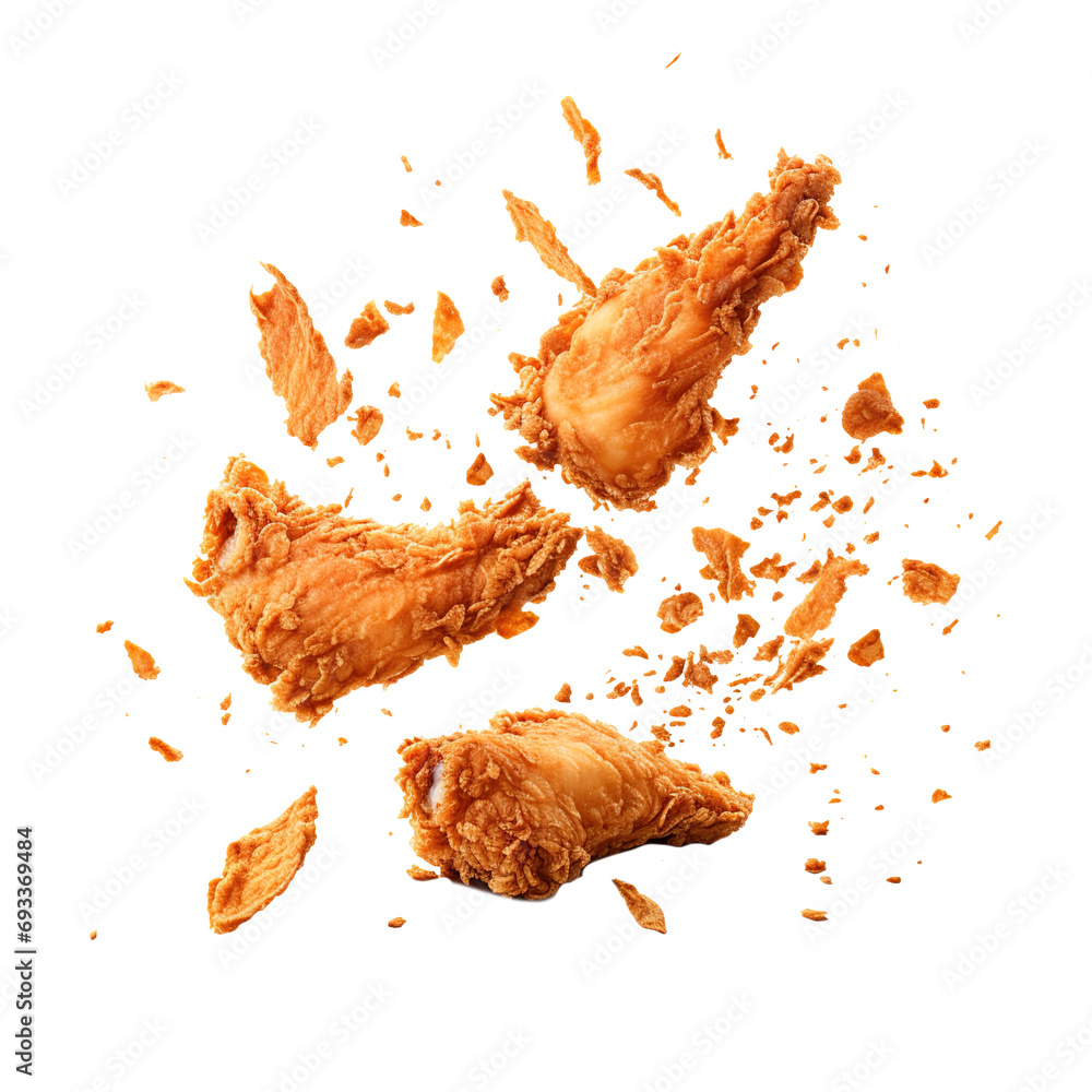 flaying Fried chicken wings isolated on transparent background Remove png, Clipping Path, pen tool - obrazy, fototapety, plakaty 