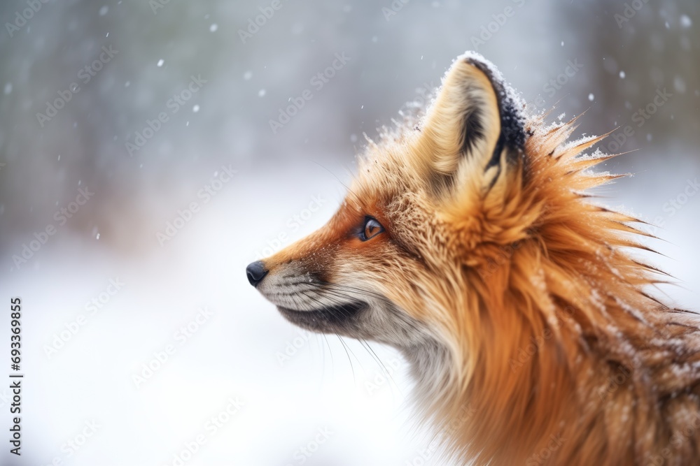 Fototapeta premium profile of fox against snowy backdrop