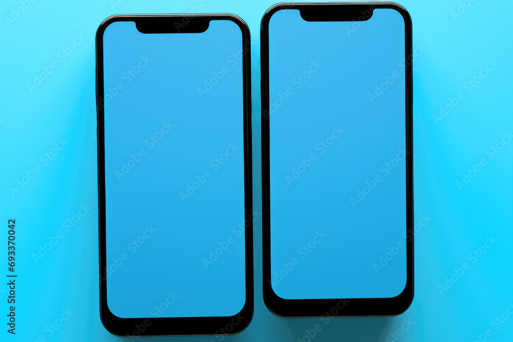Two smart phones sitting next to each other. Technology, communication, or connectivity. Two smart phones sitting next to each other. Technology, communication, or connectivity.