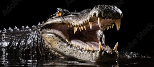 Open-mouthed Australian crocodile in water.