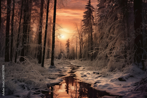 Thuringian Forest in winter - sunset photo