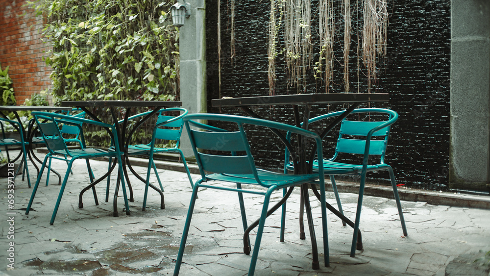 table and chairs in the garden