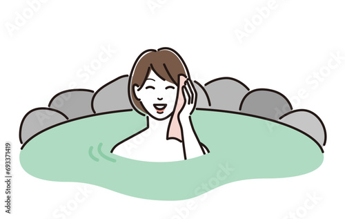 露天風呂に入る女性