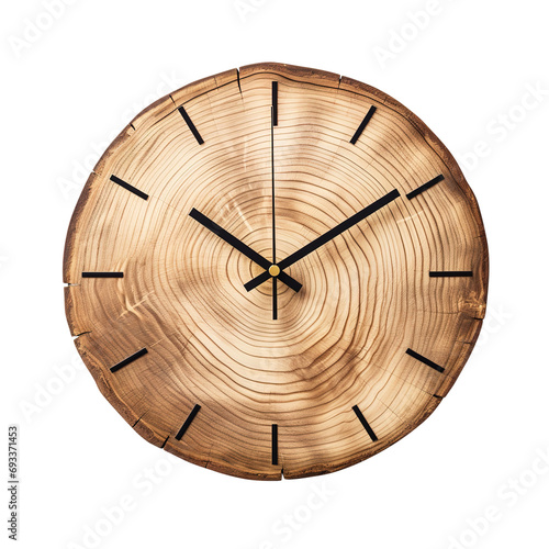 wooden wall clock isolated on transparent background Remove png, Clipping Path, pen tool photo