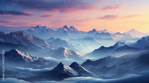 Colorful Mountain Landscape Covered Fog Snow, Wallpaper Pictures, Background Hd