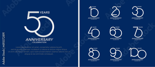 set of anniversary logo silver color on blue background for celebration moment