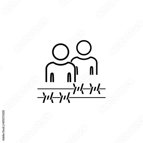 People behind barbed wire icon isolated on white background