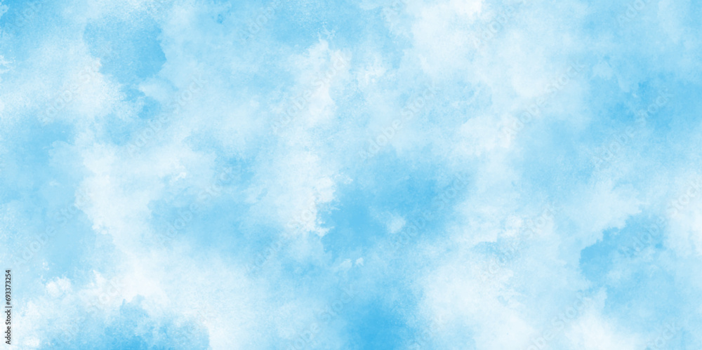 Blue sky is surrounding with tiny white clouds, soft and lovely sky blue watercolor background with clouds,white cloud and clear blue Abstract sky in sunny day with clouds.