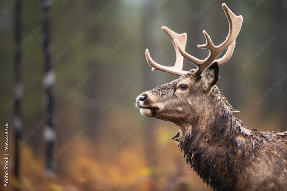 Fototapeta premium caribou with its fur matted from rain