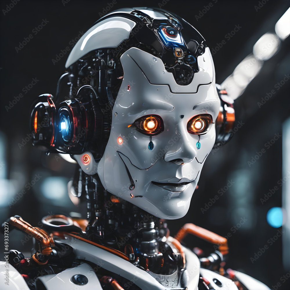 Fototapeta premium Futuristic android humanoid Robot with AI Technology, an Automated and Cybernetic