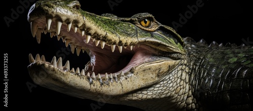 Nile crocodile seen with open mouth at close range photo