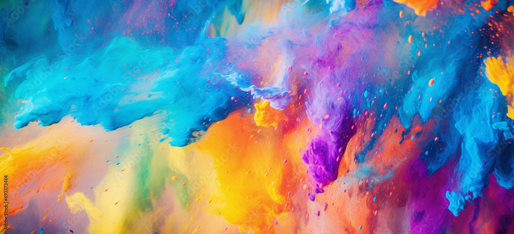 close-up of a bright colorful smudged holi color