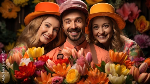 illustration of an extremely cute and cheerful team of three in a flower shop © Zoran