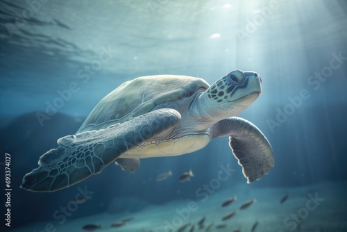 olive ridley turtle diving near sea floor © stickerside