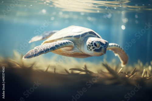 olive ridley turtle diving near sea floor photo