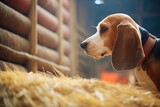 hound sniffing around a granary