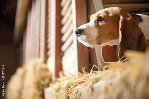 hound sniffing around a granary photo