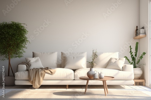 A cozy living room with a comfortable couch and a stylish coffee table. Perfect for home decor and interior design projects