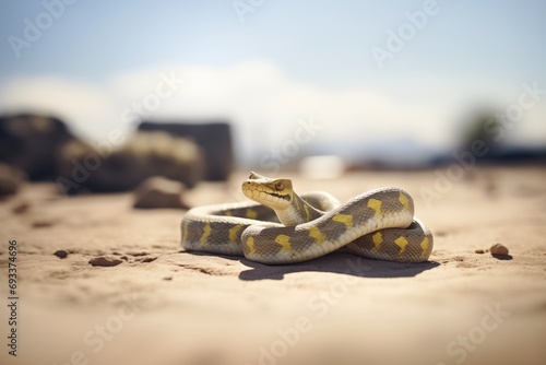 sidewinder snake on sun-heated desert stones photo