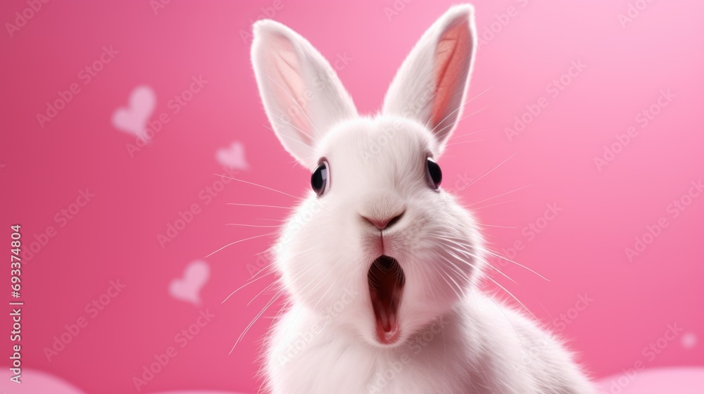 Close-up photo of a rabbit with its mouth open. Perfect for illustrating animal behavior or showcasing the unique features of rabbits. Ideal for educational materials or wildlife-themed projects