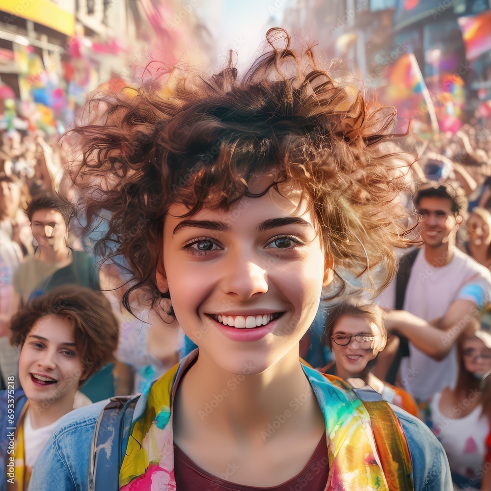 A girl is walking on a city holiday. Photo of a smiling girl in the city A girl is walking on a city holiday. Photo of a smiling girl in the city