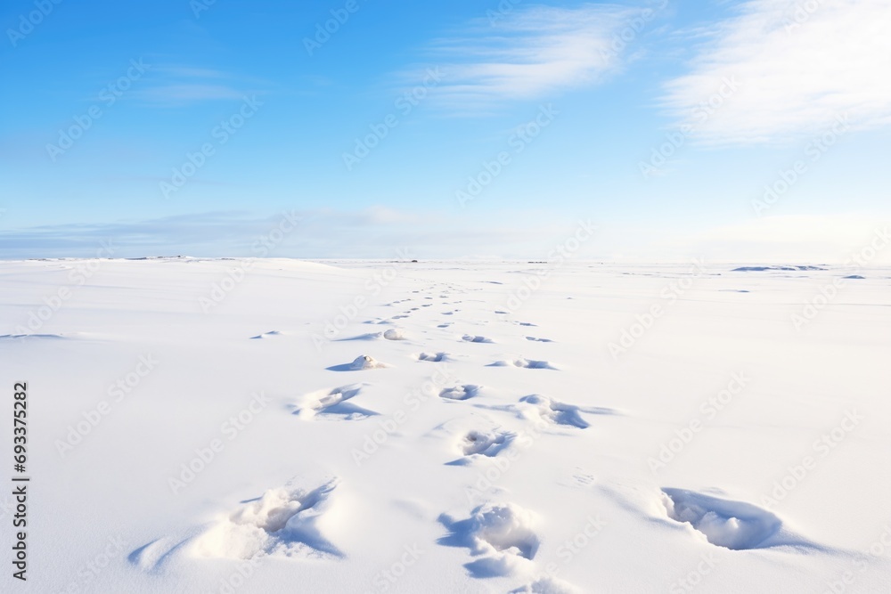 snowy owl footprint trail leading through fresh snow