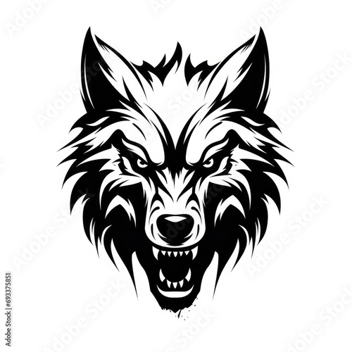 Fierce Monochrome Wolf Head Illustration for Tattoo Design