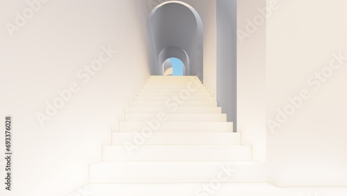 Architecture interior background arched pass with staircase 3d render © Annuitti