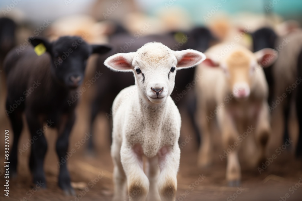 black lamb standing out among white lambs black lamb standing out among white lambs