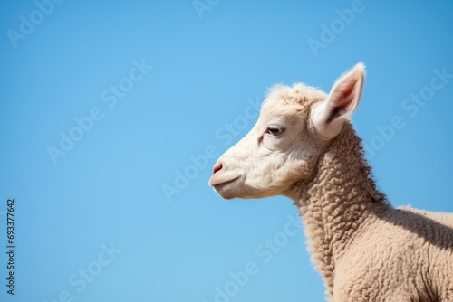 profile of a lamb against a cloudless blue sky photo