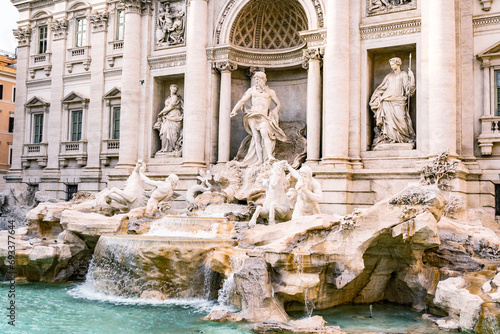 View of Rome Trevi Fountain Fontana di Trevi in Rome, Italy. Trevi is most famous fountain of Rome. Architecture and landmark of Rome.