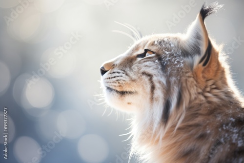 backlit lynx with steamy breath in cold air