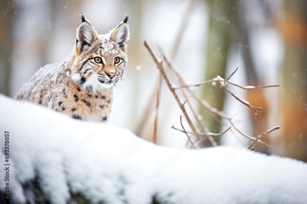 Fototapeta premium lynx camouflaged among snow-dusted pines