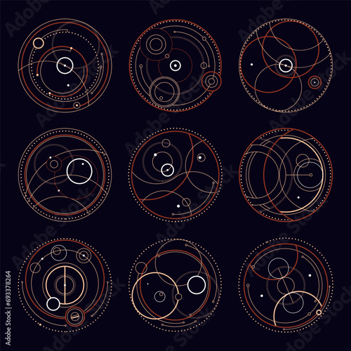 Set of circle scared elements. Mystic signs for different design. Vector Illustration Set. EPS 10