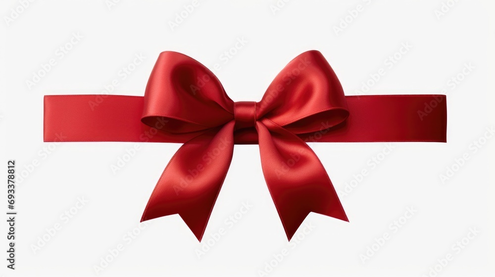 A red ribbon with a bow. Can be used for gift wrapping or decorations