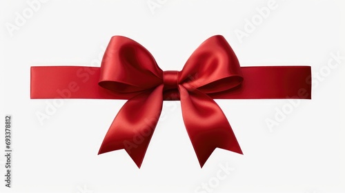 A red ribbon with a bow. Can be used for gift wrapping or decorations
