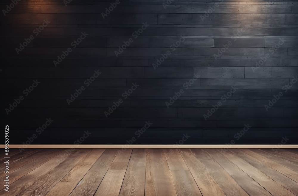 Black wall empty with beautiful chiaroscuro and wooden floor. Minimalist for product presentation mock up. Black wall empty with beautiful chiaroscuro and wooden floor. Minimalist for product presentation mock up.